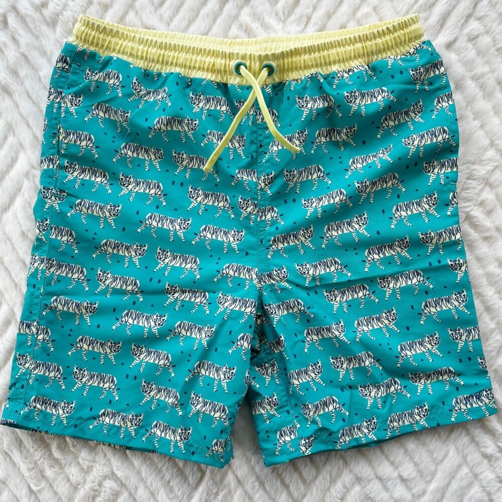EGG New York Boys Tiger Print Swim Trunks Teal Drawstring Size 5 NWT